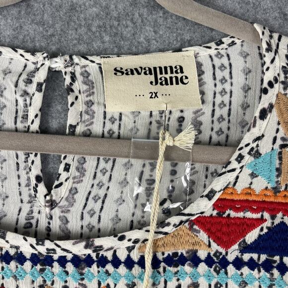 Savanna Jane Embroidered Top Womens 2X Geometric Babydoll Aztec Boho Tribal NEW - Picture 4 of 13